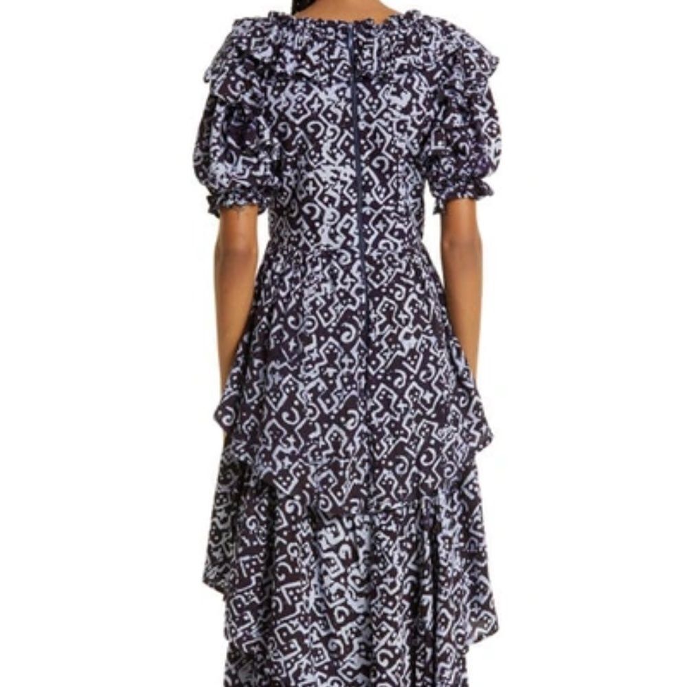 Purple Patterned High-Low Ruffle Dress - Picture 5 of 11